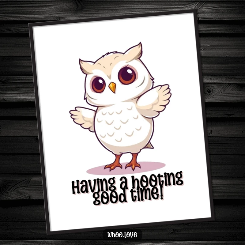 Funny Free Printable Wall Art: An owl is captured doing a hilarious, silly dance step with energetic flair.