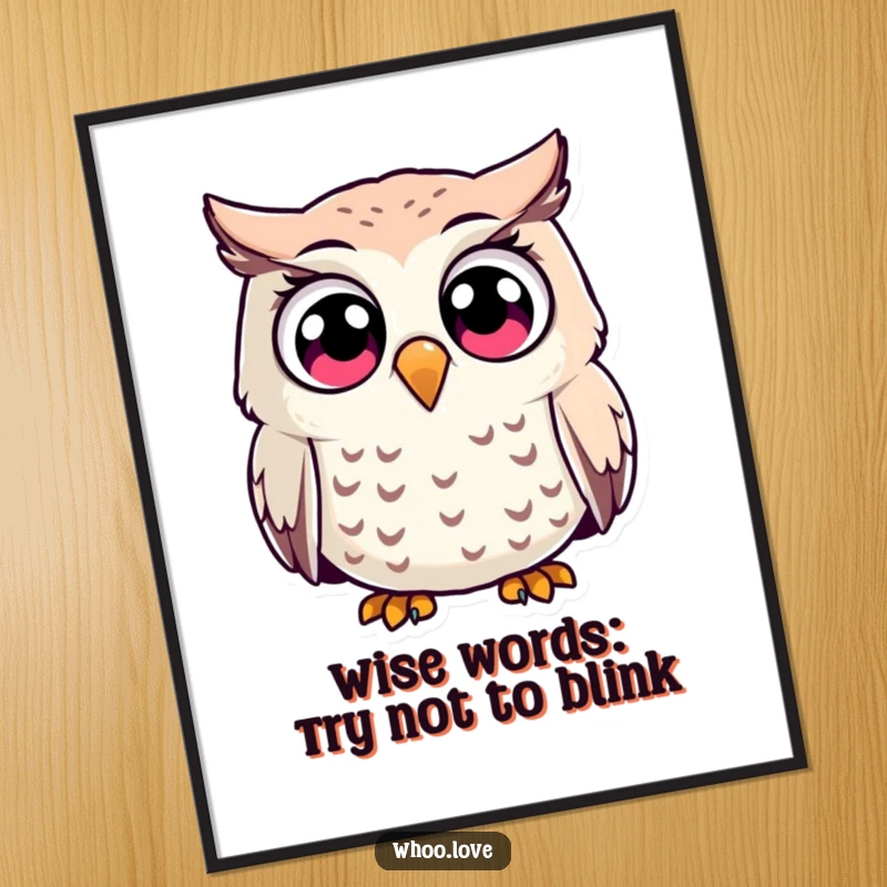 Funny Free Printable Wall Art: An owl character with incredibly wide, surprised eyes, looking utterly shocked.