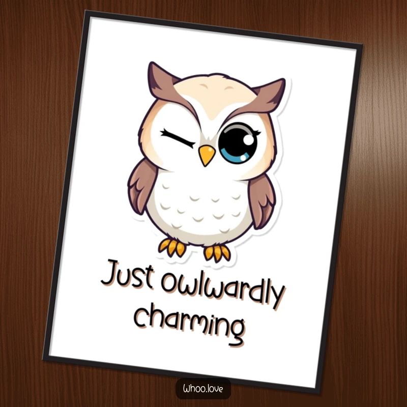 Funny Free Printable Wall Art: A close-up of an owl’s large eye playfully winking, adding a touch of mischief.