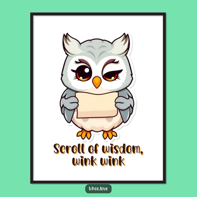 Free Printable Wall Art: Winking Owl Scroll Cute Funny Downloadable Decor
