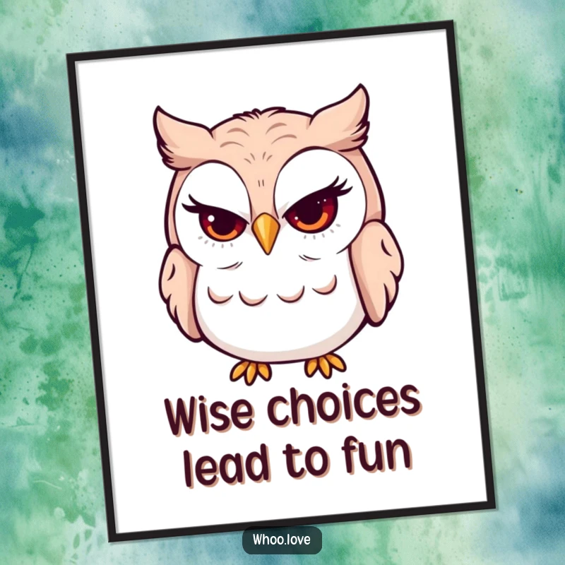Free Printable Wall Art featuring a winking owl character with a sly grin, adding a touch of mischief
