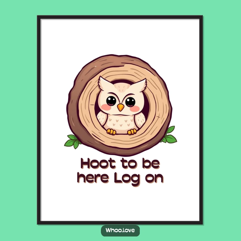 Free Printable Wall Art: Shy Kawaii Owl in Log, Downloadable Cozy Decor!