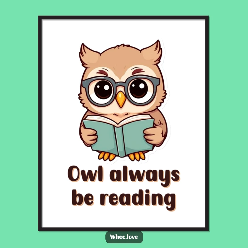 Funny Free Printable Wall Art: Spectacled Owl Reading Book - Quirky Downloadable Decor