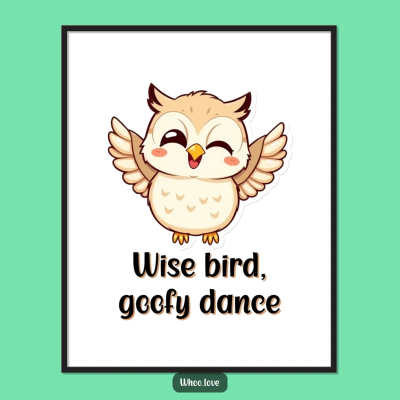 Funny Free Printable Wall Art: Giggling Kawaii Owl - Joyful Downloadable Decor