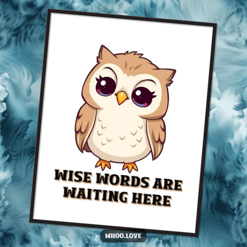 Funny free printable wall art of a curious owl character tilting its head, listening intently to the world around it.