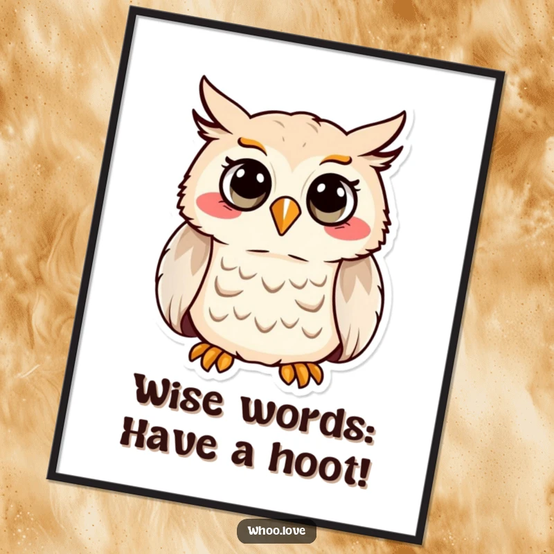 Funny Free Printable Wall Art: A cheerful owl character is captured mid-hoot, radiating joy and personality.