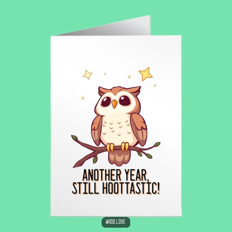 Free Printable Birthday Card: Cheerful Owl Gazing Stars - Whimsical Downloadable Gift!