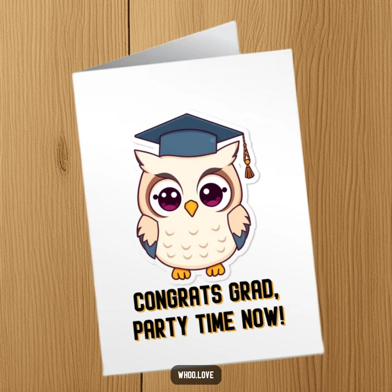 Funny Free Printable Birthday Card featuring an owl wearing a tiny graduation cap, a clever downloadable greeting.