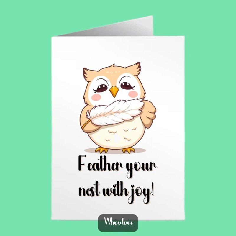 Free Printable Funny Birthday Card: Giggling Owl Blowing Feather, Downloadable Gift