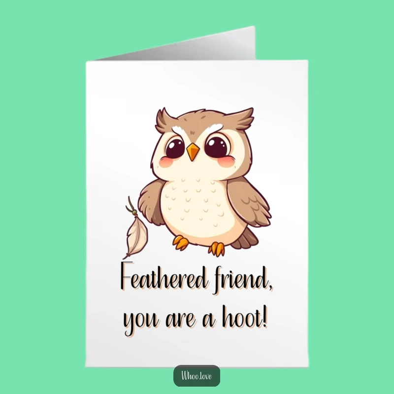 Free Printable Birthday Card: Funny Kawaii Owl Catching Feather, Downloadable Joy!