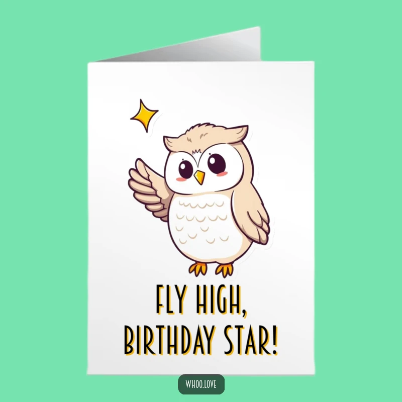 Free Printable Birthday Card: Funny Owl Points to Star - Downloadable Fun Gift