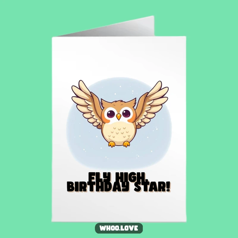 Free Printable Happy Owl Birthday Card: Funny Soaring Bird Downloadable Gift