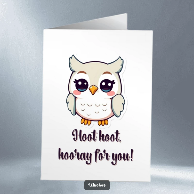 Funny Free Printable Birthday Card: A cheerful owl lets out a happy hoot with a wide, beaming smile.