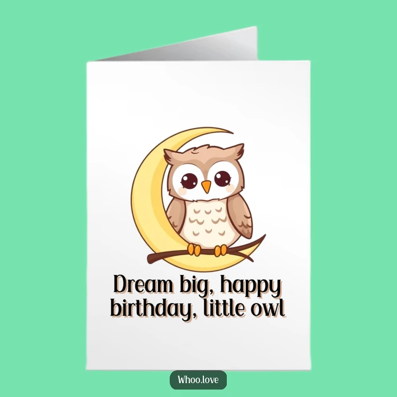 Free Printable Birthday Card: Moon Owl Perched, Whimsical Owl Downloadable Greeting