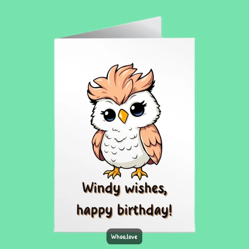 Free Printable Birthday Card: Windy Owl Chaos Funny Downloadable Gift