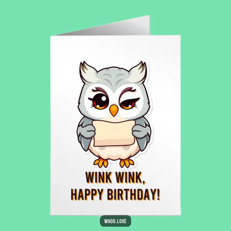 Free Printable Birthday Card: Winking Owl Scroll Funny Downloadable Gift