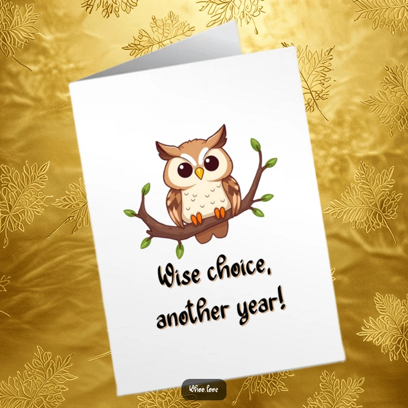 Funny Free Printable Birthday Card: Curious owl perching on a branch, head tilted playfully, ready for a downloadable hello.