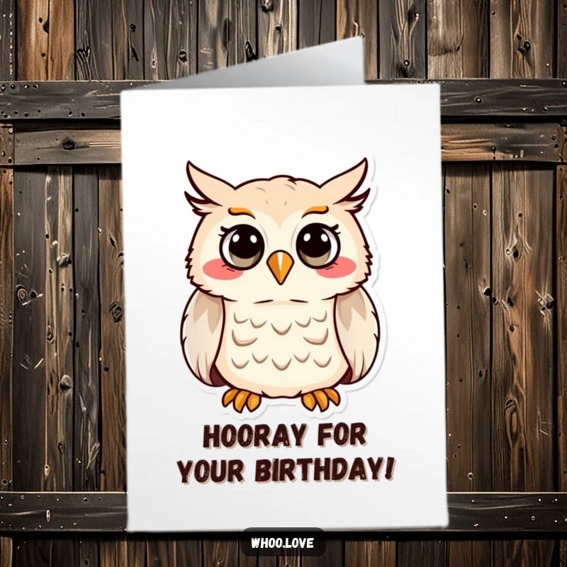 Funny Free Printable Birthday Card: A cheerful owl character is hooting happily, spreading joy and birthday cheer.