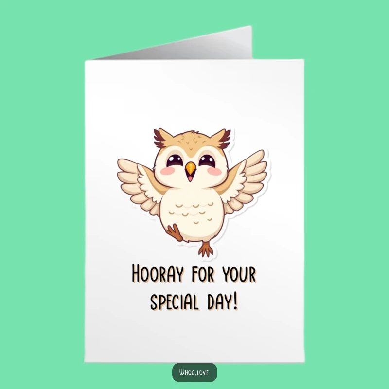 Free Printable Birthday Card: Joyful Owl Flapping, Happy Celebration Downloadable Greeting
