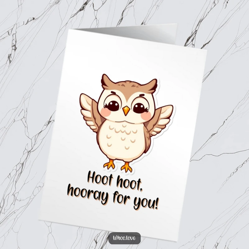 Funny Free Printable Birthday Card: Happy owl doing a joyful wing shimmy dance with celebratory confetti, perfect for a laugh.
