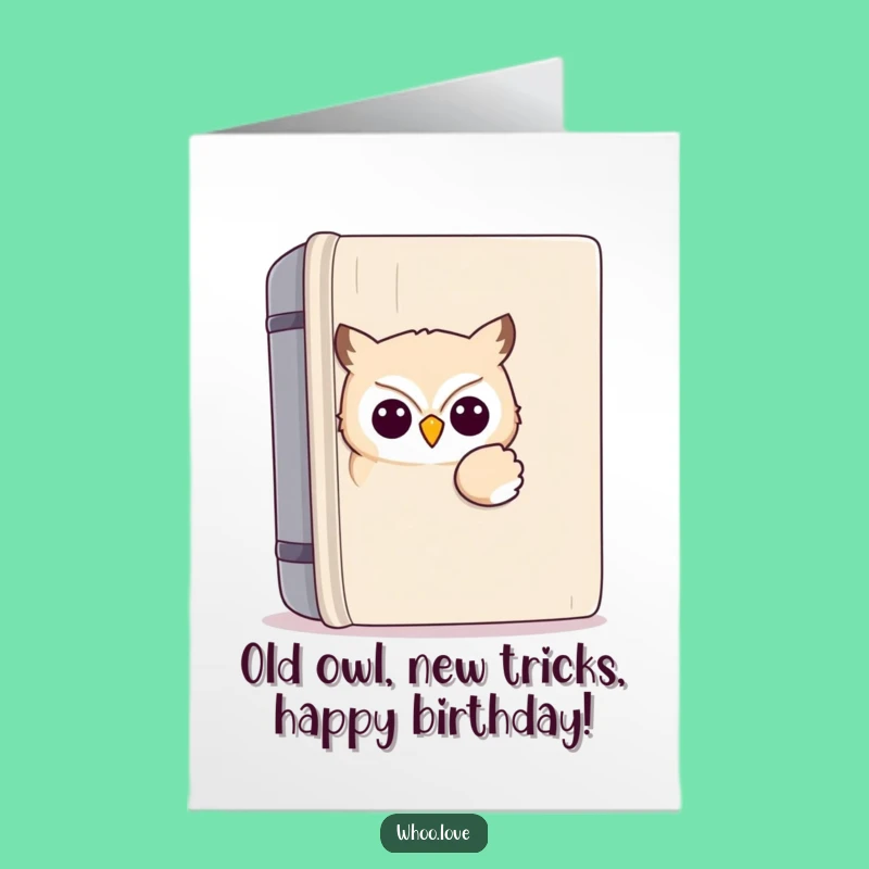 Free Printable Funny Birthday Card: Kawaii Owl Peeking, Cute Owl Downloadable Greeting