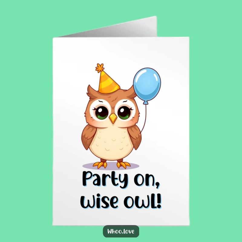 Free Printable Funny Owl Birthday Card: Party Hat & Balloon, Downloadable Gift
