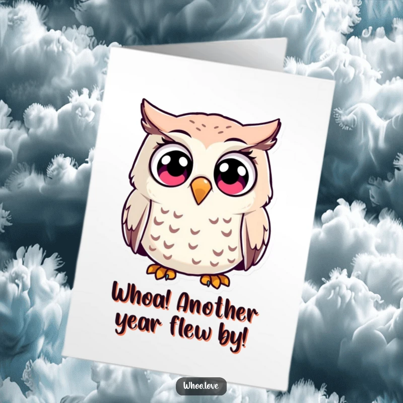 Funny Free Printable Birthday Card: An owl with comically wide, surprised eyes, reacting to the birthday news.
