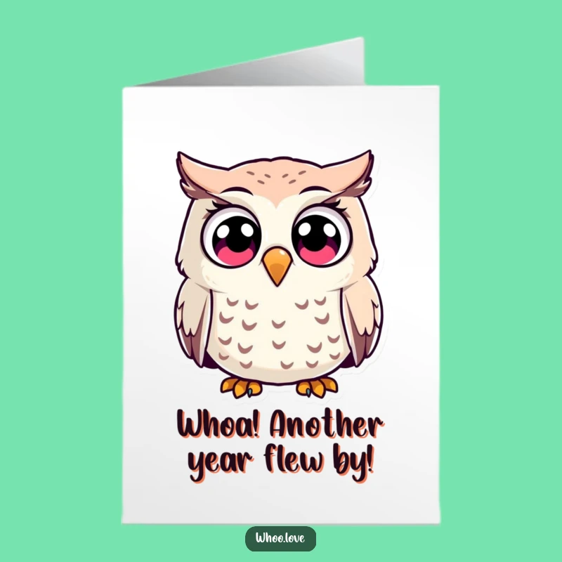 Free Printable Birthday Card: Surprised Owl Wide Eyes Funny Downloadable Gift