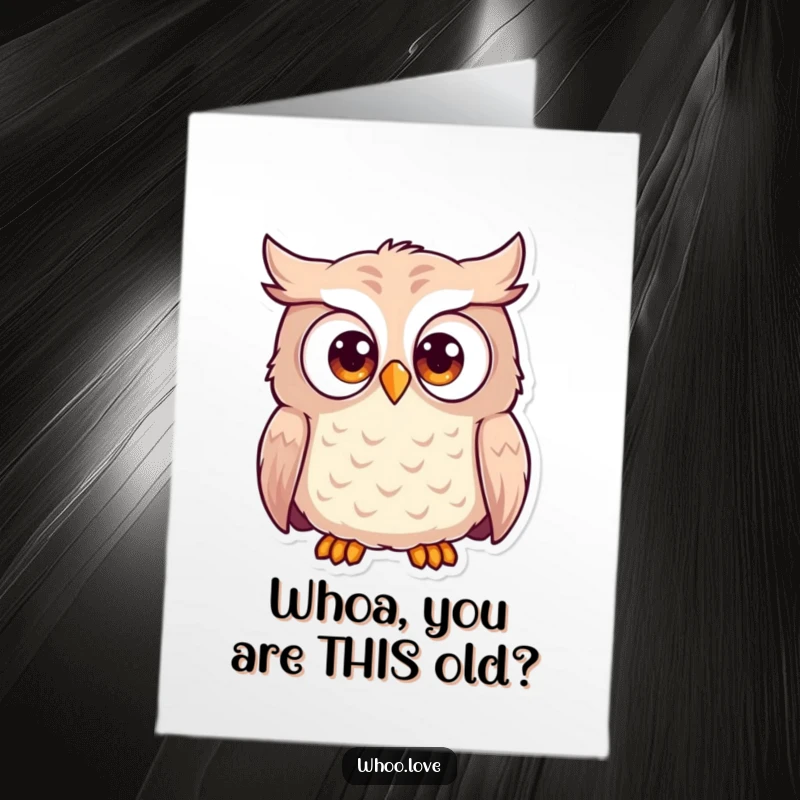 Funny Free Printable Birthday Card featuring a wide-eyed, astonished owl character, ready to deliver laughs