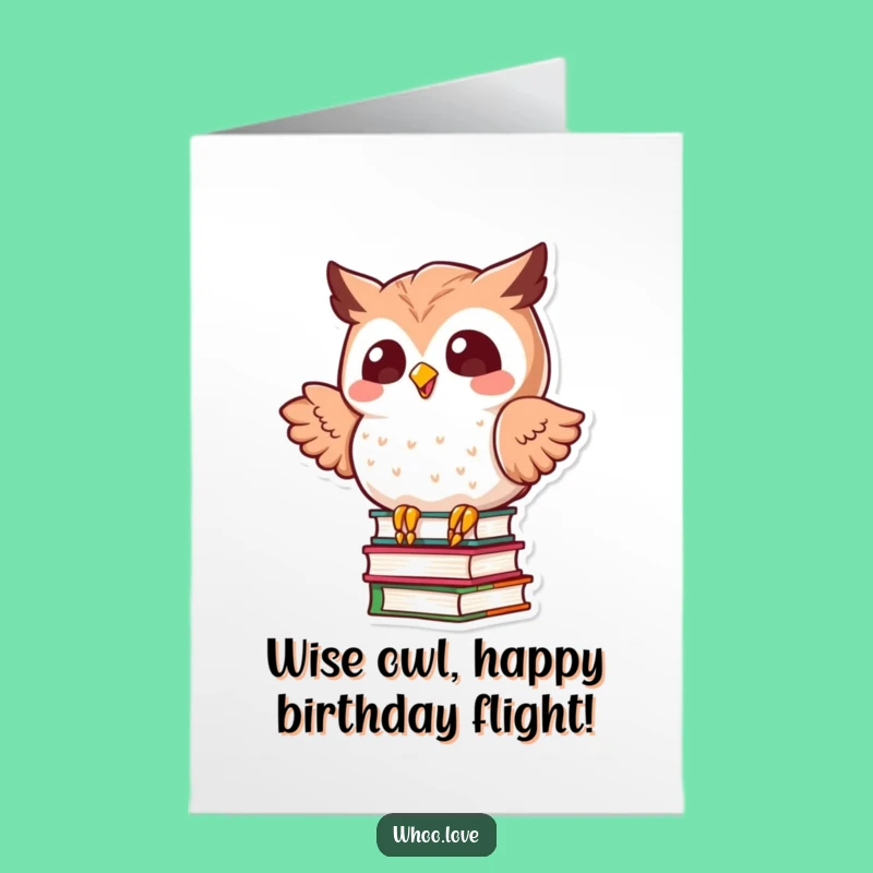 Free Printable Kawaii Owl Birthday Card: Funny Owl Balancing Books Downloadable Gift