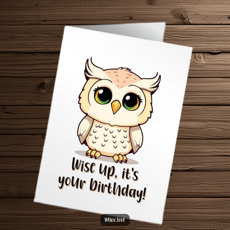 Funny Free Printable Birthday Card: Adorable owl with head tilted curiously, a perfect design for a unique downloadable gift.