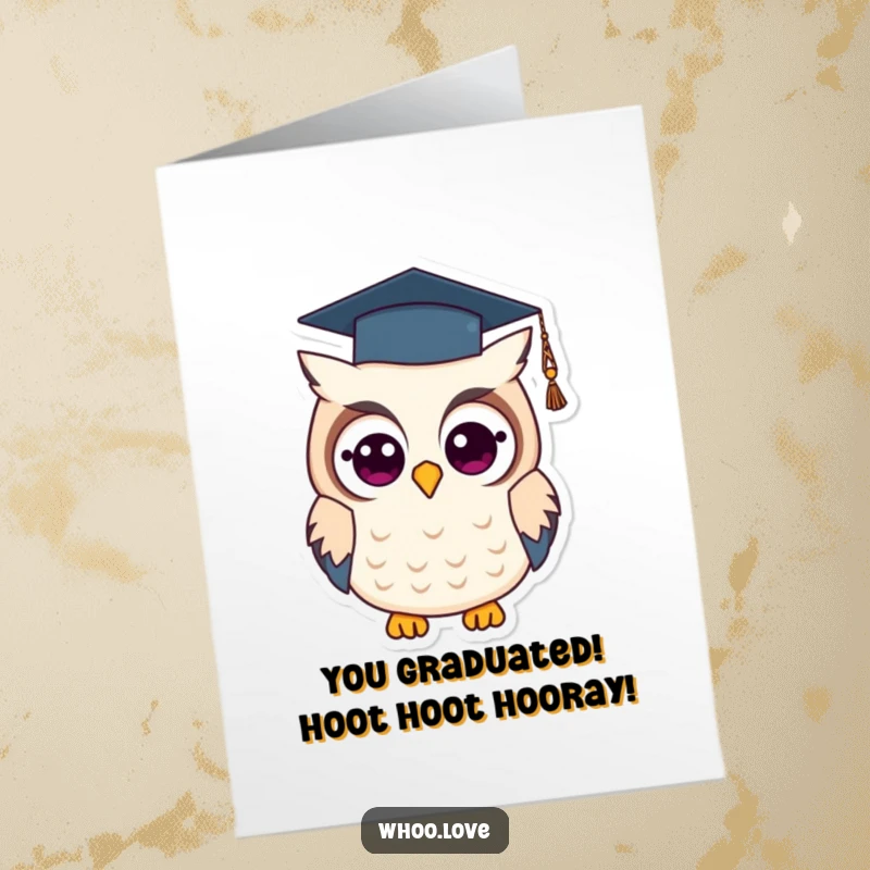 Funny Free Printable Congratulations Card showing an owl wearing a tiny graduation cap, a smart downloadable celebration.