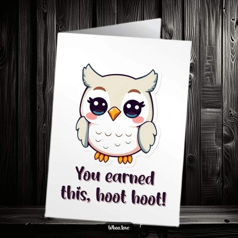 Funny Free Printable Congratulations Card: A cheerful owl hoots heartily, expressing immense joy and celebration.