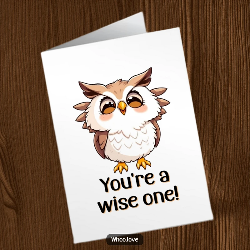 Funny Free Printable Congratulations Card featuring an owl character hooting with joy, feathers ruffled in excitement.