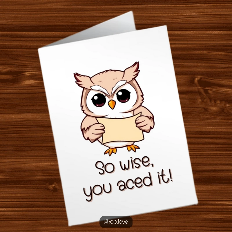 Funny Free Printable Congratulations Card: Studious owl holds a scroll, signifying an important achievement or academic success.