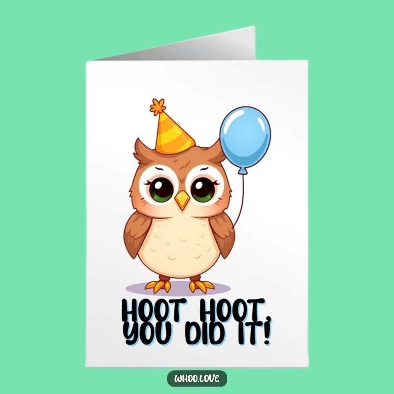 Free Printable Owl Congrats Card: Party Hat & Balloon, Downloadable Art