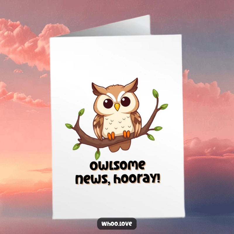 Funny Free Printable Congratulations Card: Curious owl perched on a branch, head tilted, symbolising thoughtful well wishes.