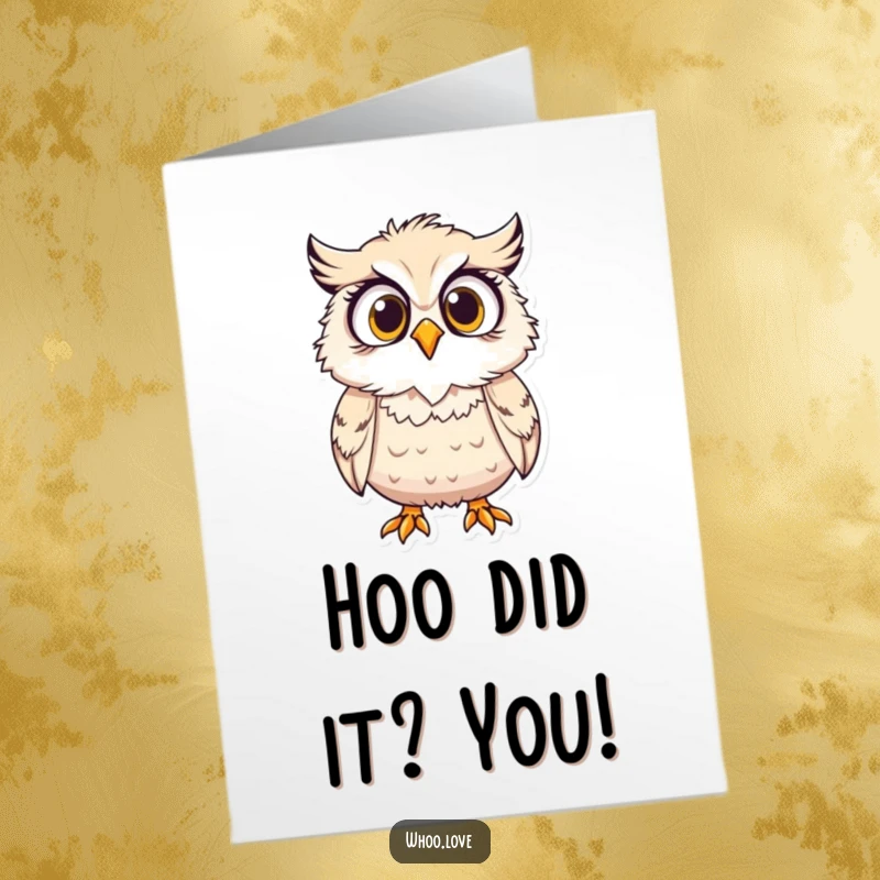 Funny Free Printable Congratulations Card: Owl character looking utterly surprised, feathers blown askew by wind.