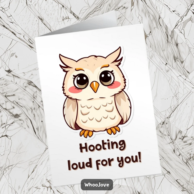 Funny Free Printable Congratulations Card: An ecstatic owl is hooting excitedly to celebrate a wonderful achievement.