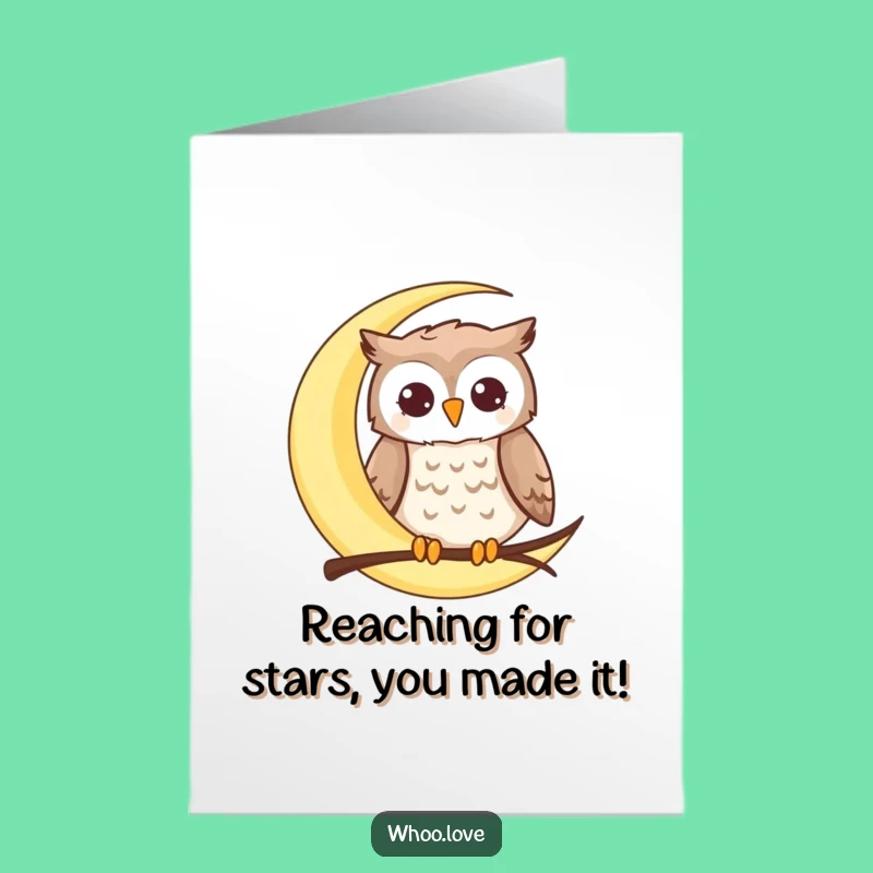 Free Printable Congrats Card: Moon Owl Perched, Dreamy Celebration Downloadable Greeting