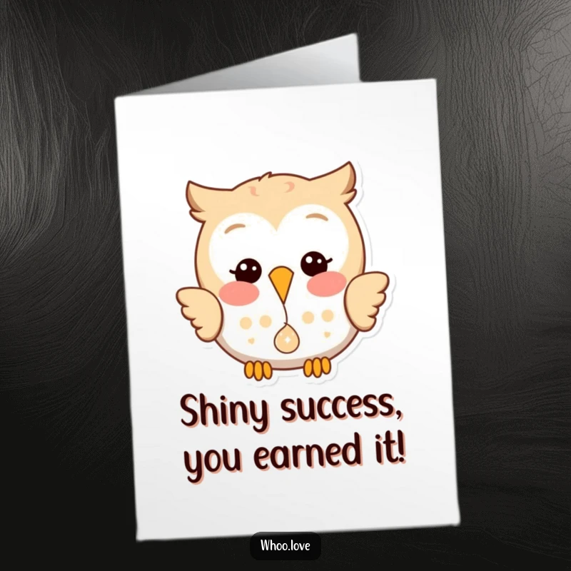 Funny Free Printable Congrats Card: A happy owl playfully dropping a small, shiny object from its beak, celebrating success with joy.