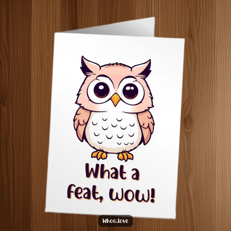 Funny Free Printable Congratulations Card: An owl tilts its head, curiously observing and celebrating a success.