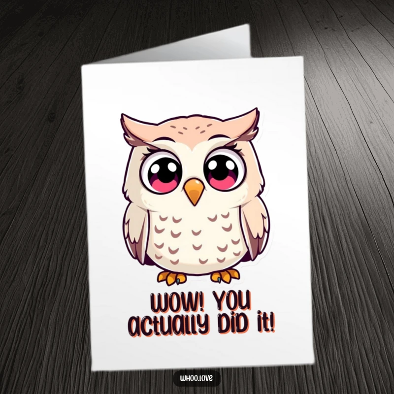 Funny Free Printable Congratulations Card: An owl exhibiting utter surprise with comically wide eyes, perfect for big announcements.