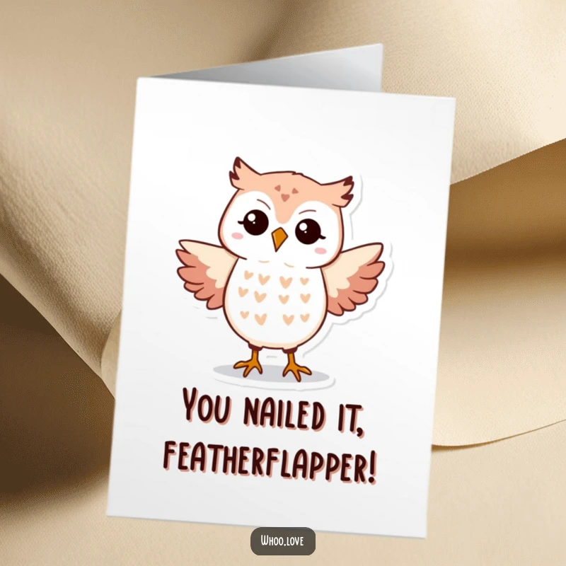 Funny Free Printable Congratulations Card: Joyful owl doing a silly little dance, a fun downloadable gift for achievements.