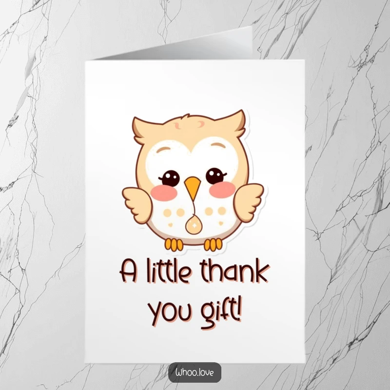 Funny Free Printable Thank You Card: Happy owl dropping a small, shiny object from its beak with a playful glint, expressing thanks.