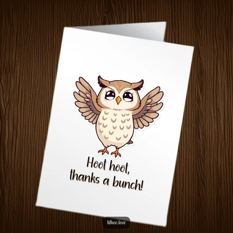Funny Free Printable Thank You Card: Striped owl dancing energetically, expressing sincere gratitude with a humorous twist.
