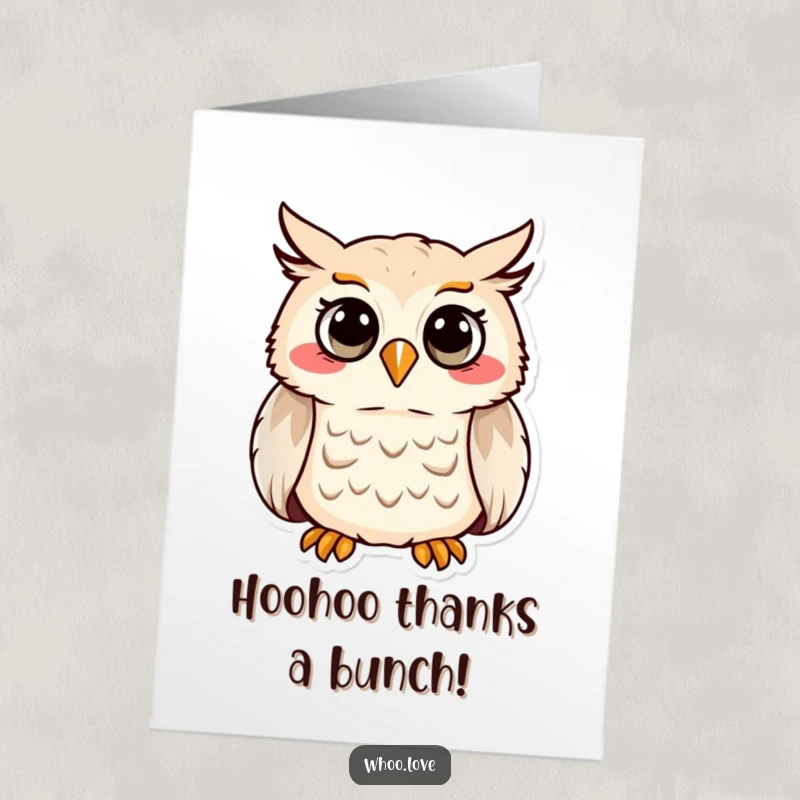 Funny Free Printable Thank You Card: A grateful owl is hooting a warm thank you, full of appreciation.