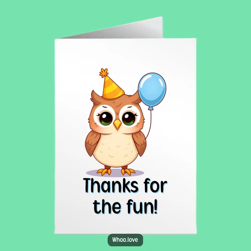 Free Printable Thank You Owl Card: Party Hat & Balloon, Print at Home