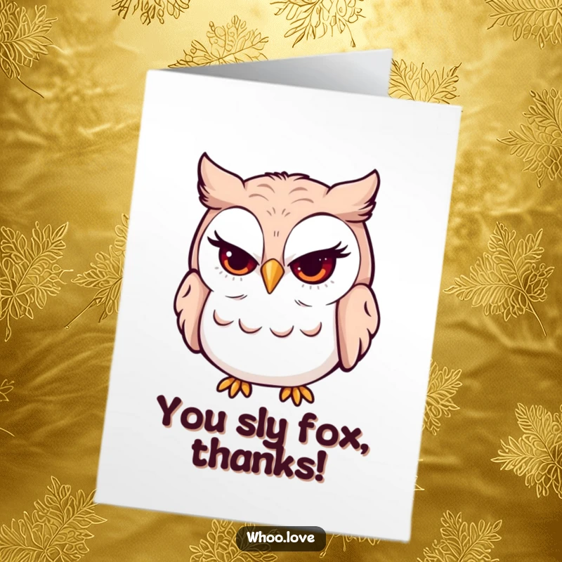 Funny Free Printable Thank You Card with a winking owl character giving a playful, mischievous grin