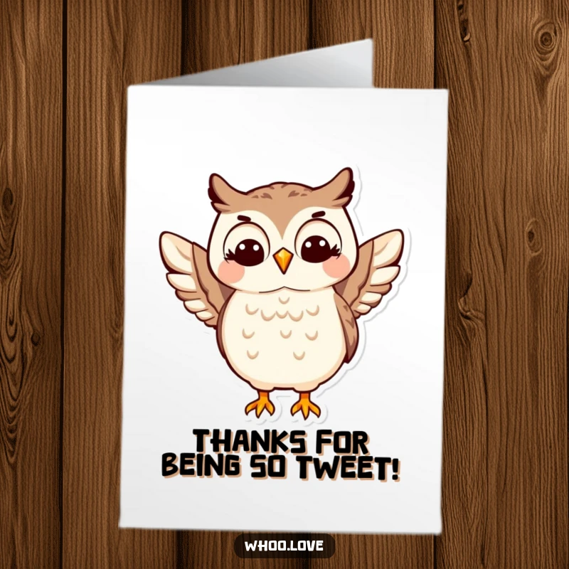 Free Printable Thank You Card: A happy owl performing a delightful wing shimmy, expressing sincere gratitude with a cheerful dance.